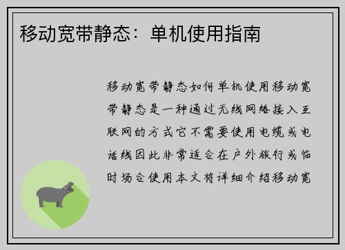 移动宽带静态：单机使用指南